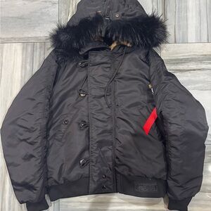 Stussy X Alpha Leopard Print Fur Zip Hoodie Puffer